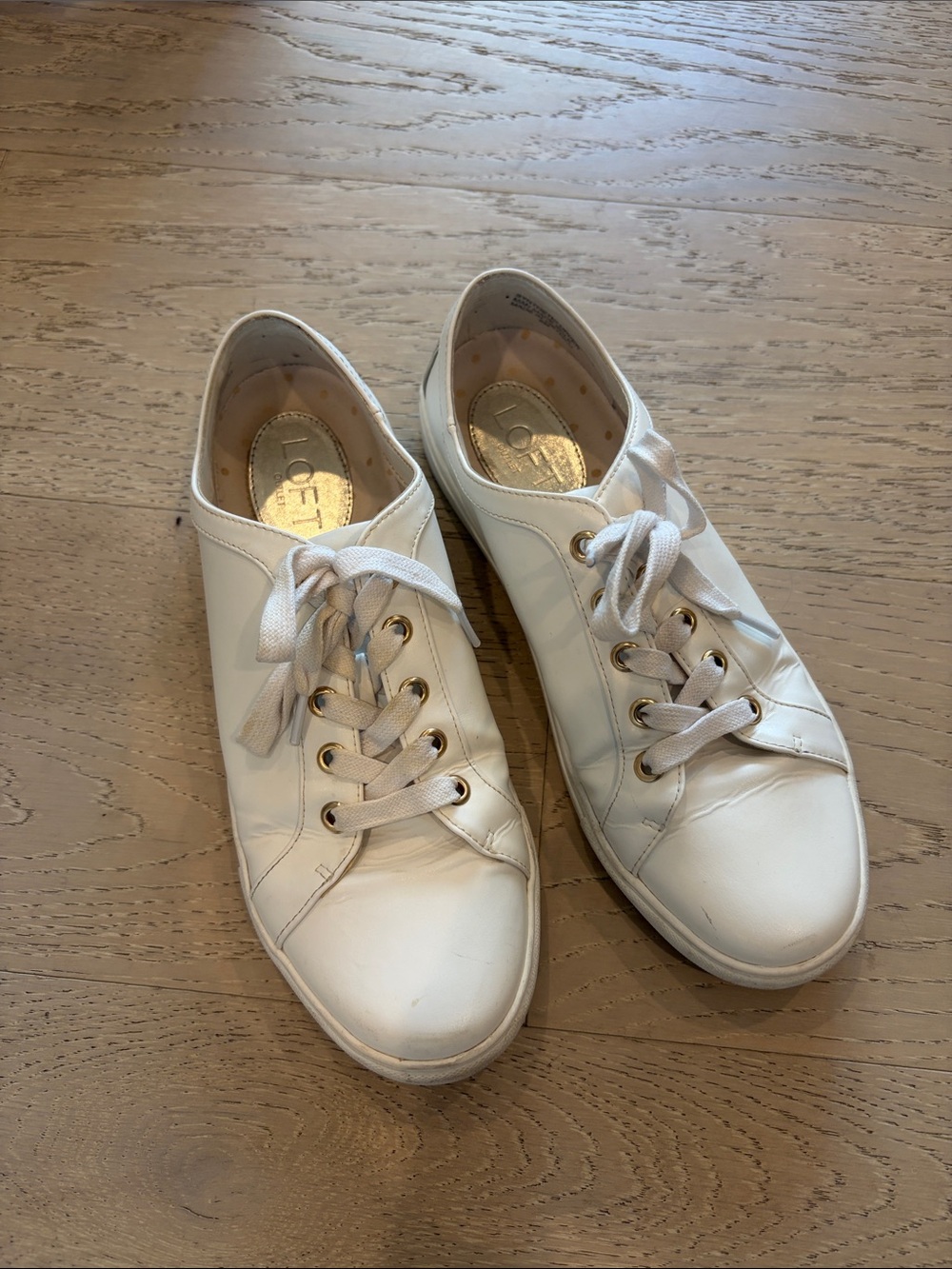 LOFT White Leather Sneakers with Gold Eyelets